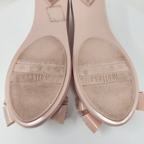 Melissa Ultragirl Sweet XVI Flats Women 9 Blush Pink Gold Accent Double Bow Peep - Picture 14 of 15